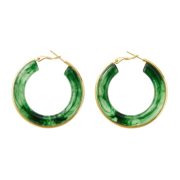 Marble Accented 18k Gold-Plated Stainless Steel Hoop Earrings - Picture 3 of 7